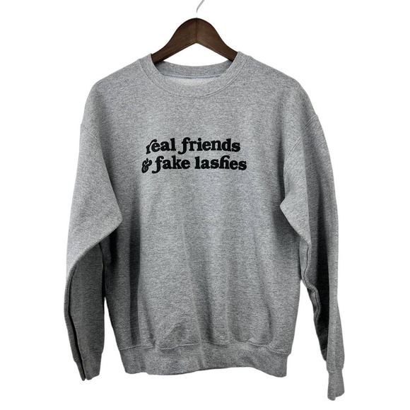 Lash Love Grey Sweatshirt Real Friends Fake Lashes Women's Size Large - Picture 2 of 4